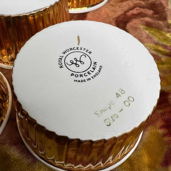 Vintage 70s Royal Worcester Luster Gold Set of 12 Ramekins Rare Size 48 Shape 00 - Picture 6 of 11